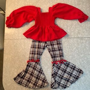 Girls Size 5 Black & White Bellbottoms with Matching Red Top